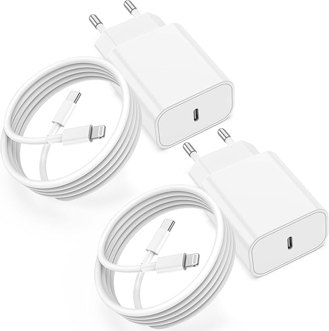 Lot De 2 Chargeurs IPhone Avec Câble USB-C - Marque Rkry 3A - Blanc - Neuf Garantie 1 An