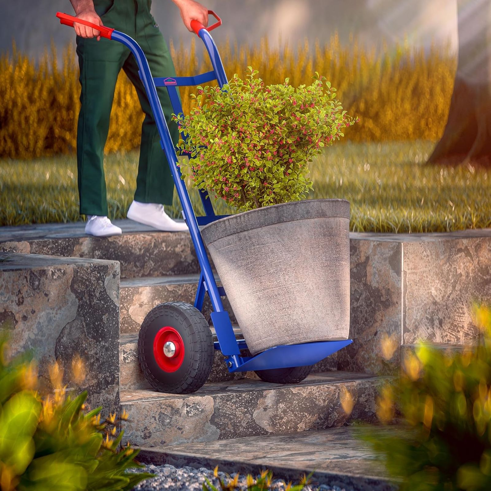 DASCK - Carretilha Dobrável com Rodas Pneumáticas, Plataforma Reforçada, Carga Máxima 200 kg, Azul, Pegas Ergonômicas - 6