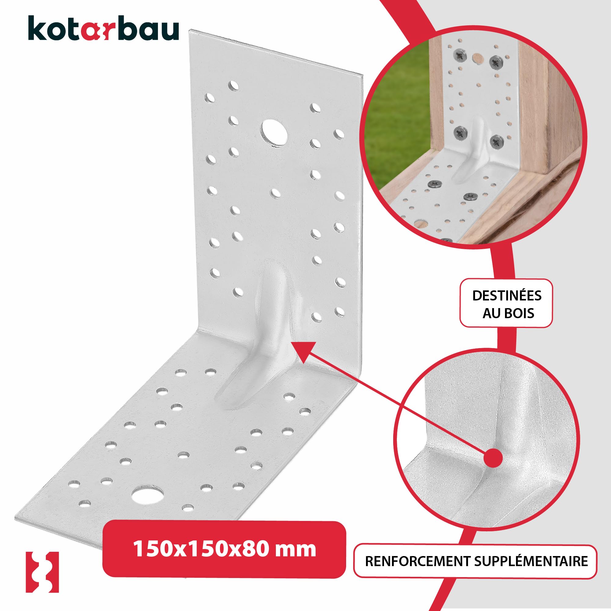 12 szt. Kątownik Ciesielski - Łącznik Budowlany - 150 x 150 x 80 mm - Stal ocynkowana - z Przetłoczeniem - Nierdzewny KOTARBAU - 5