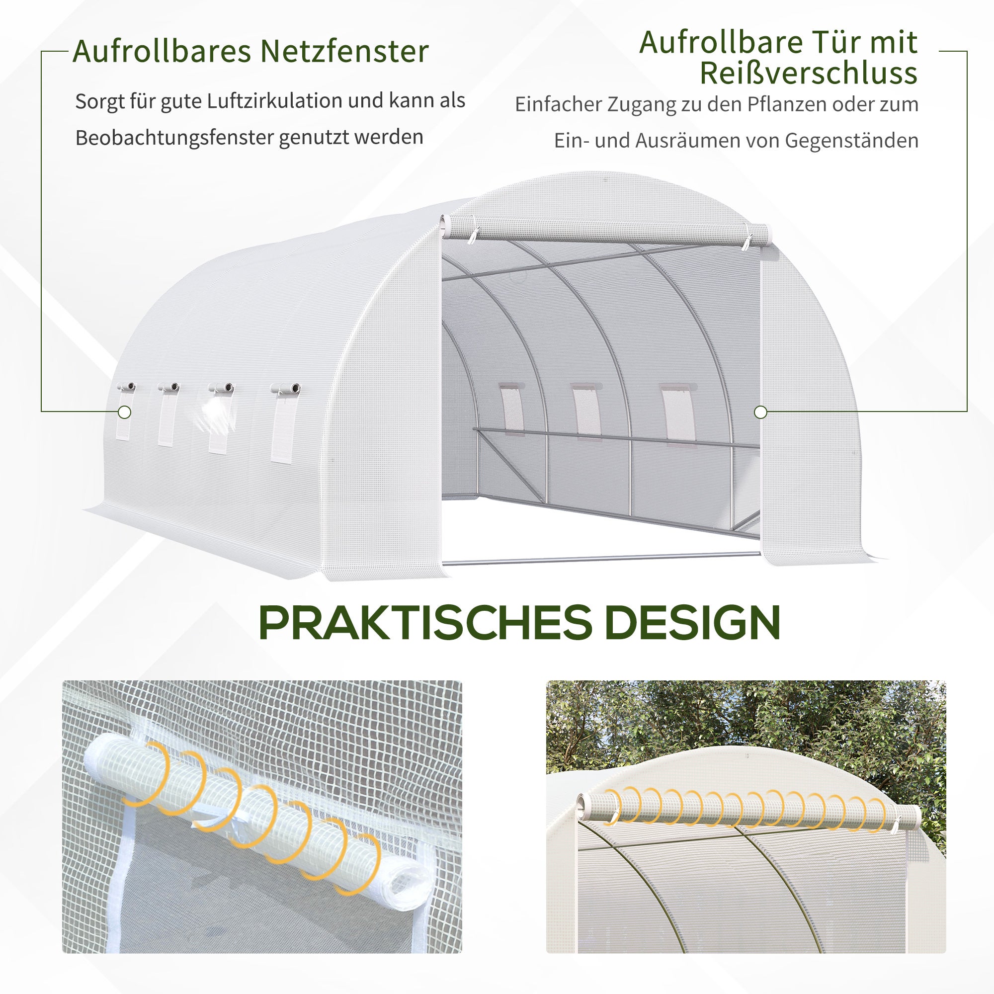 Serra 595 x 300 x 200 cm, tunnel di coltivazione per pomodori con porta e finestra, in acciaio zincato, serra a tunnel per piante, ancoraggi a terra - 5