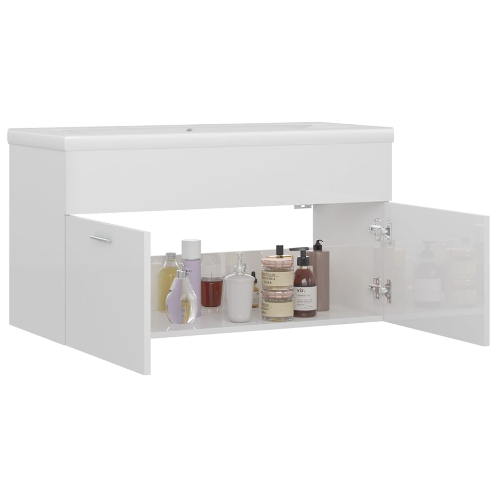 Maison Exclusive - Mobile Bagno con Lavabo Integrato Bianco Lucido in Truciolato - 4