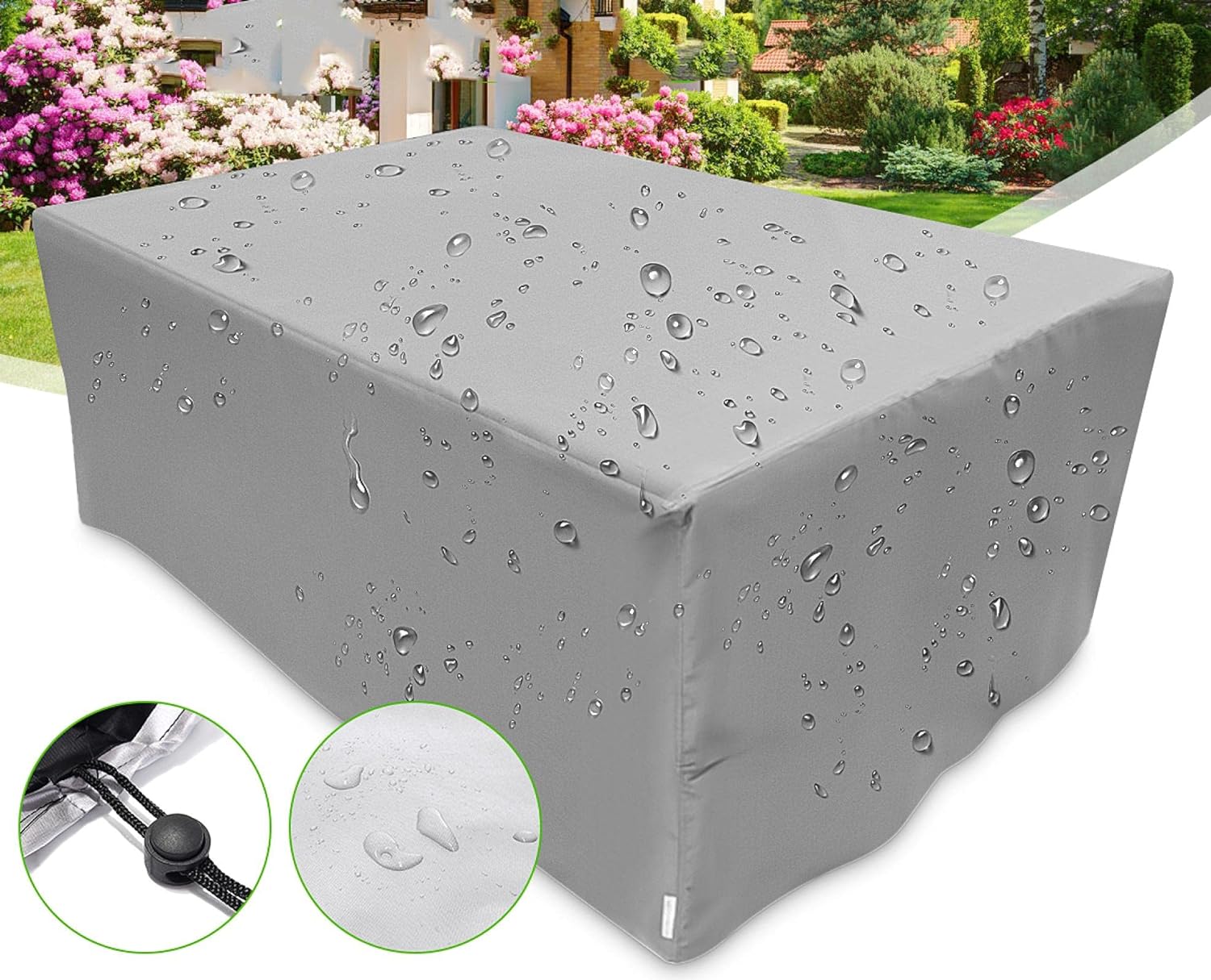 Housse Salon de Jardin 210D Oxford Tissu Housse de Protection pour Mobilier Protection contre la pluie et la poussière, Anti-UV(150x150x75cm ,argent ) - 2