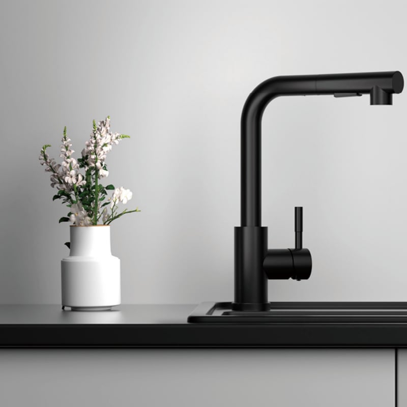 LOVHAUS Bateria Kuchenna Obrotowa o 360° z Wyciąganą Wylewką, Bateria Zlewozmywakowa ze Stali Nierdzewnej z 2 Trybami Natrysku, Czarna