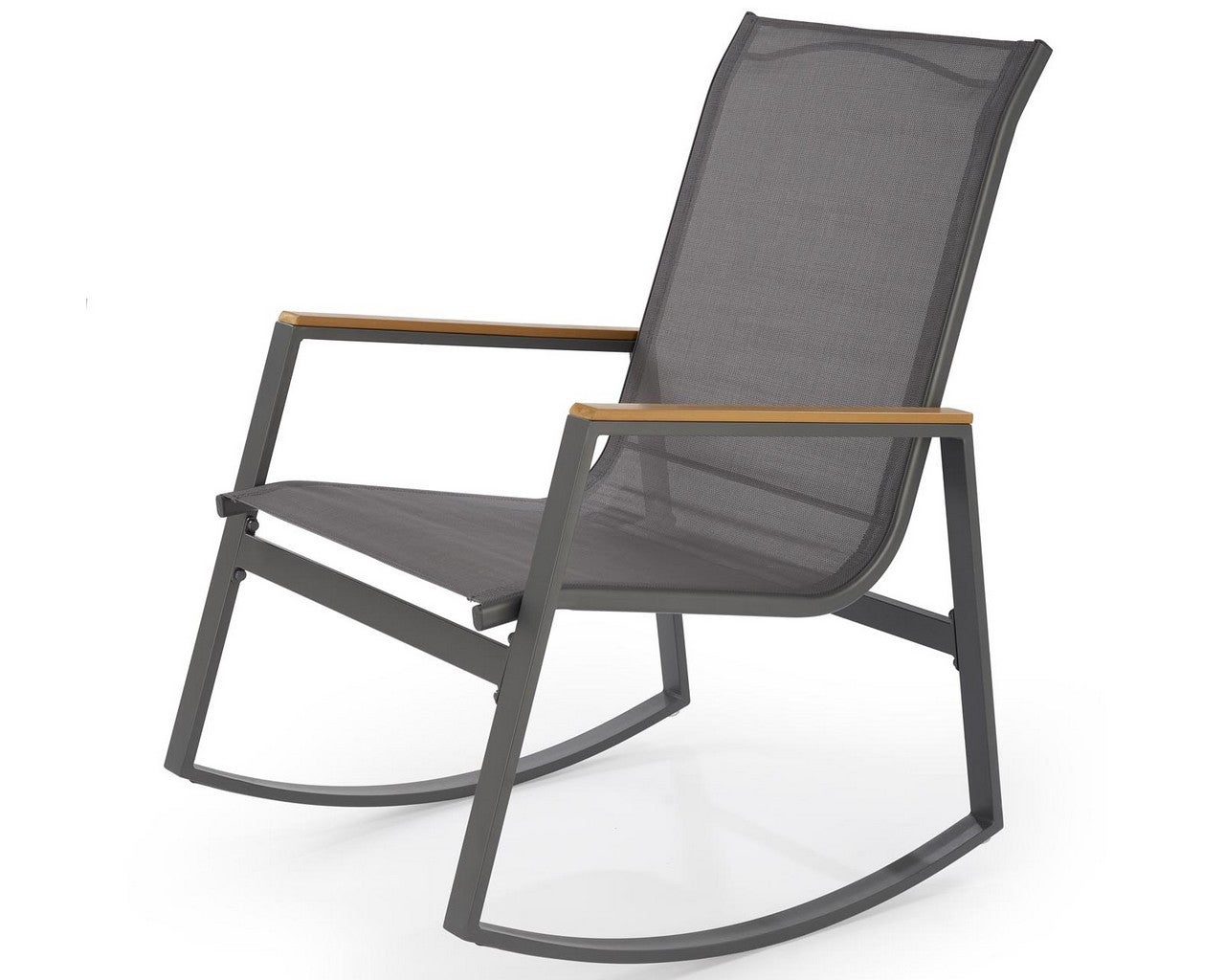 Rockingchair de jardin gris en métal avec accoudoirs en bois Bark