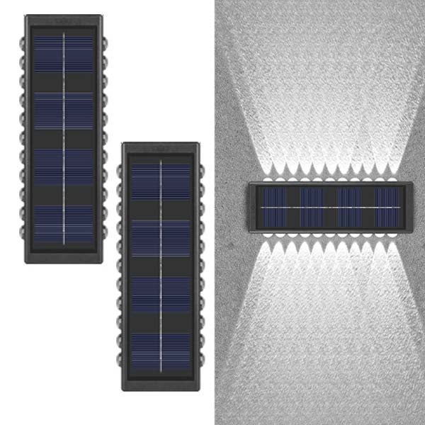 2x Spot LED Solaire - Murale, 22 LED, Éclairage Wash, Up/Down Light, Étanche, Décoration Pergola/Yard Moderne