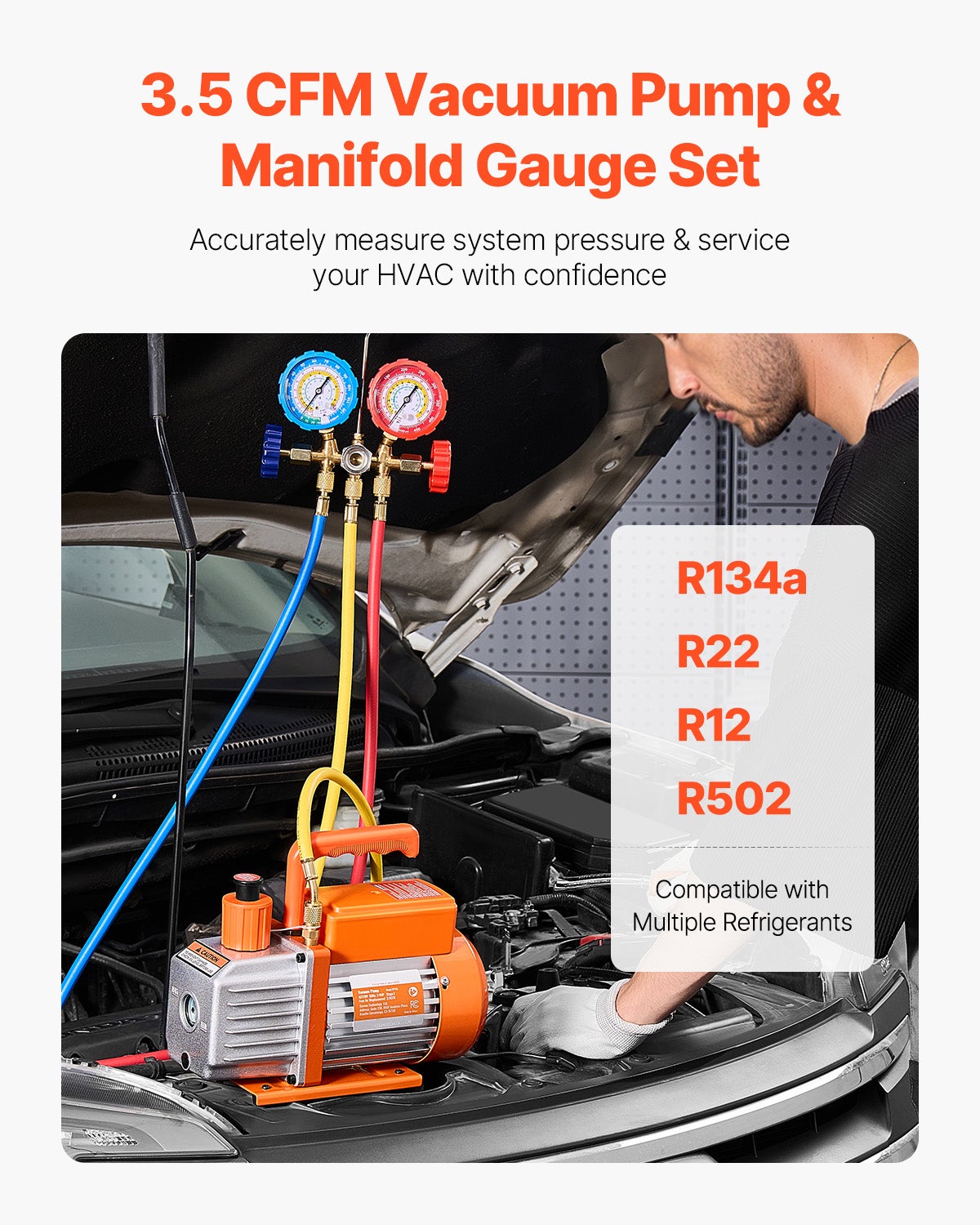 Pompa a Vuoto SucceBuy 3,5 CFM AC,Palette Rotanti Un Piano,Set Manometri per R134a,R12,R22,R502a,Kit Refrigerazione CVC - 4