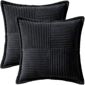 Federa per cuscino 45 x 45 cm, colore nero, 2 pezzi, stile boho, per soggiorno, camera da letto, giardino