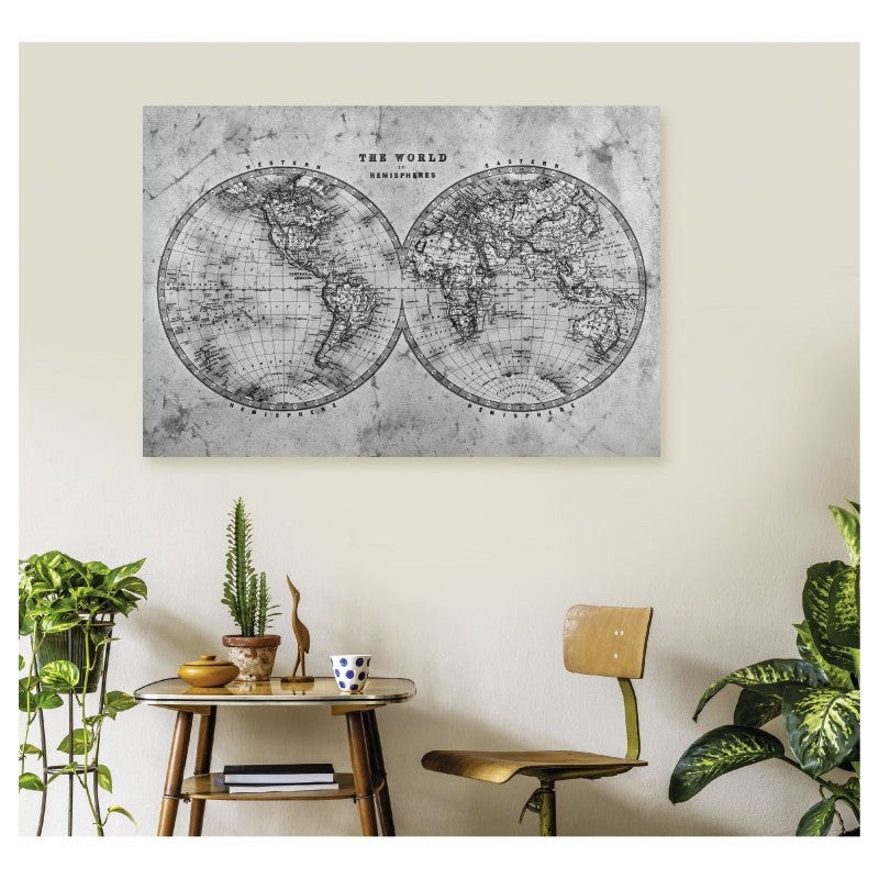 Tableau toile en kit THE WORLD IN HEMISPHERES NB 140 x 95 cm - Toile textile sans PVC, Made in France par Scenolia - 3