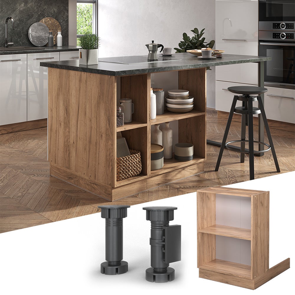 Vicco Cuisine Chêne doré/anthracite 300cm avec armoire haute, PT Chêne