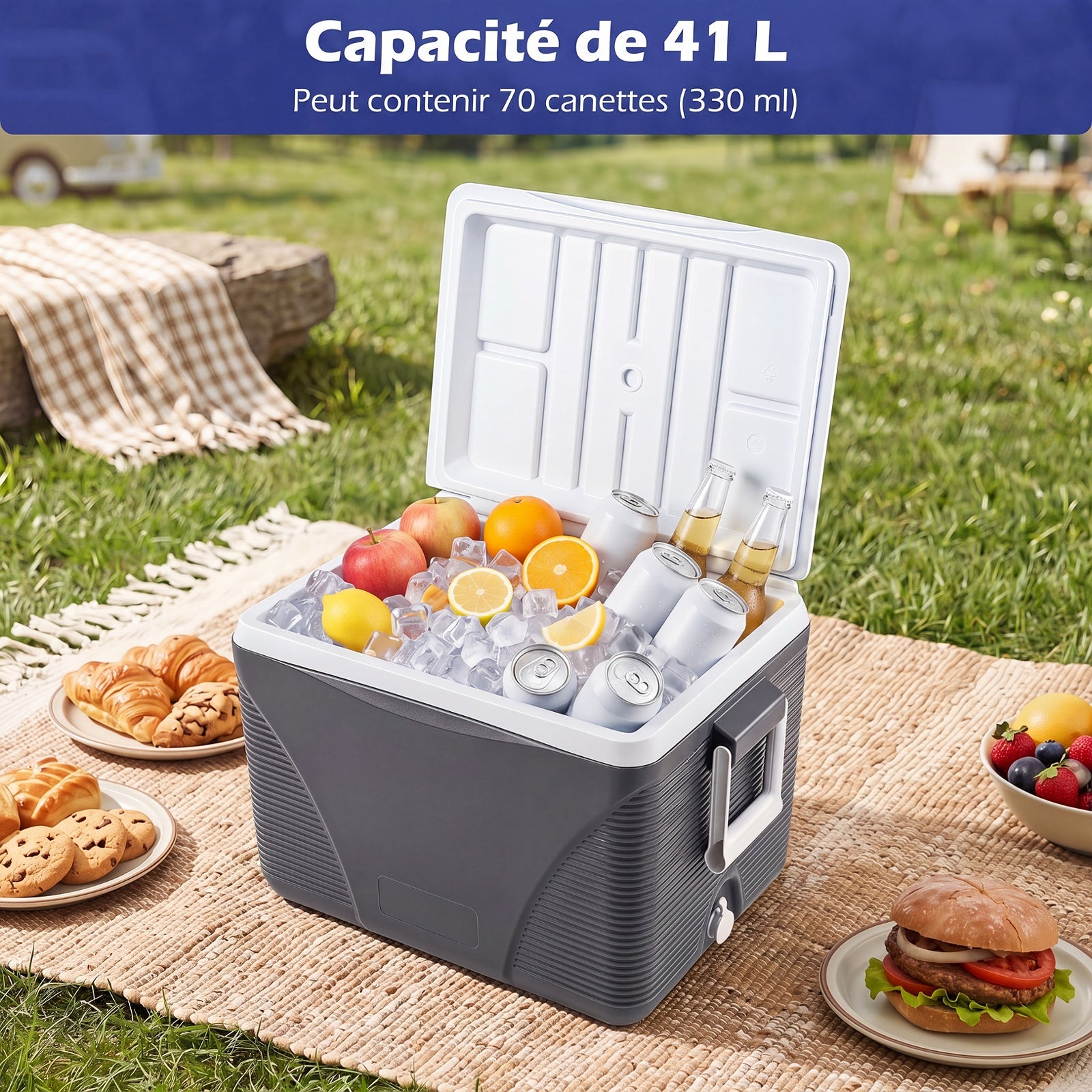 Glacière Rigide 41L Isotherme, Boîte Réfrigérante Grande Capacité, Maintien au Froid 5 à 7 Jours, Glacière de Camping Portable avec Porte-Gobelets - 6