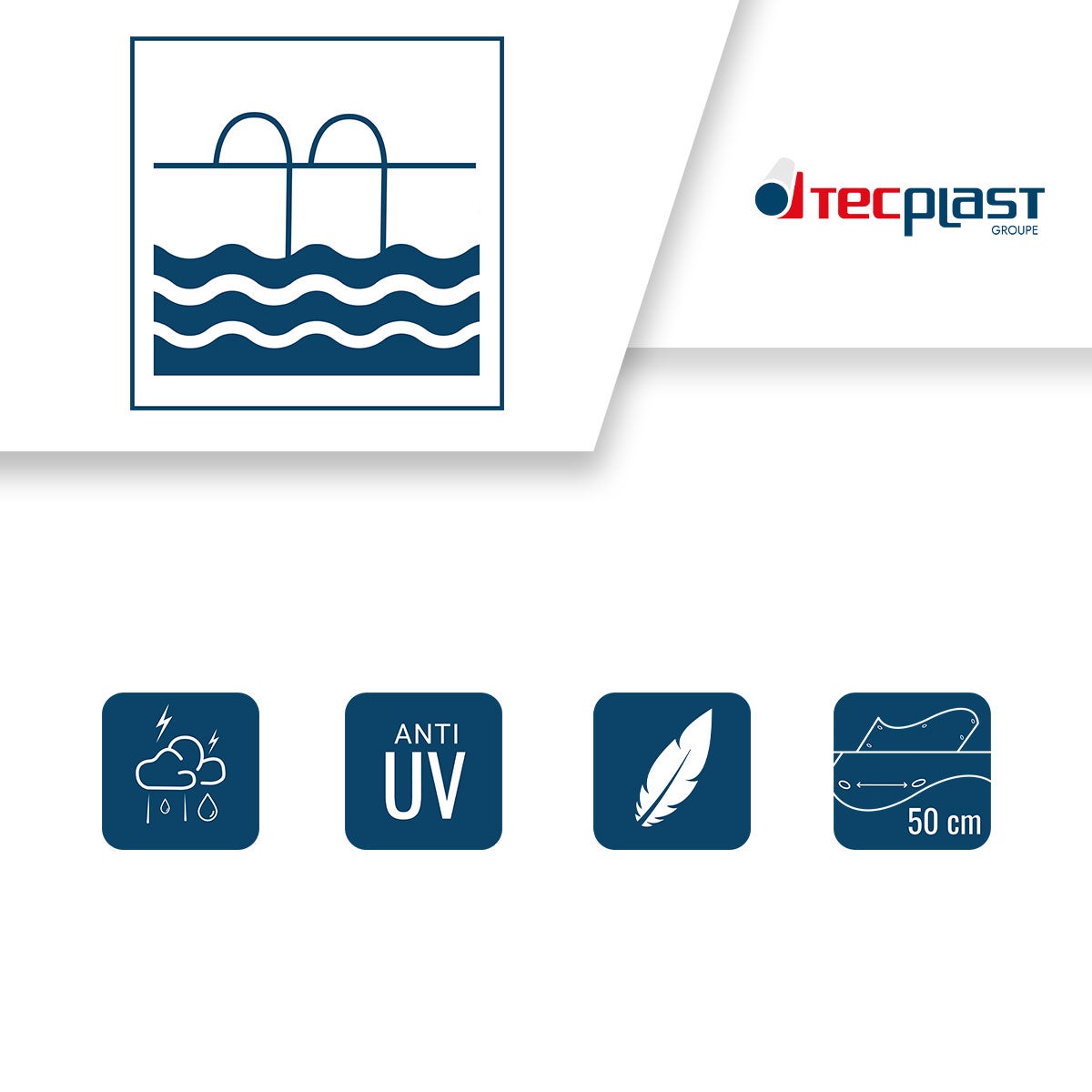 Bâche Piscine rectangulaire 6x10 m - TECPLAST - PO155RG - Couverture Piscine d'hivernage avec Filet d'écoulement central - 5