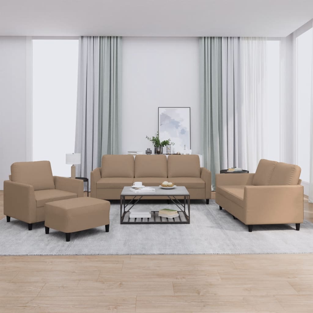 Conjunto de sofá de 4 piezas con cojines de piel sintética cappuccino