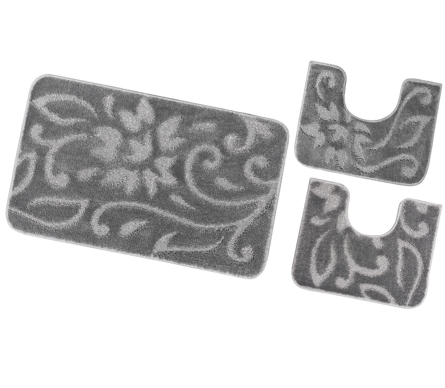 Juego de 3 alfombrillas de baño para inodoro lavabo moderna suave antideslizante absorbente color sòlido flor gris