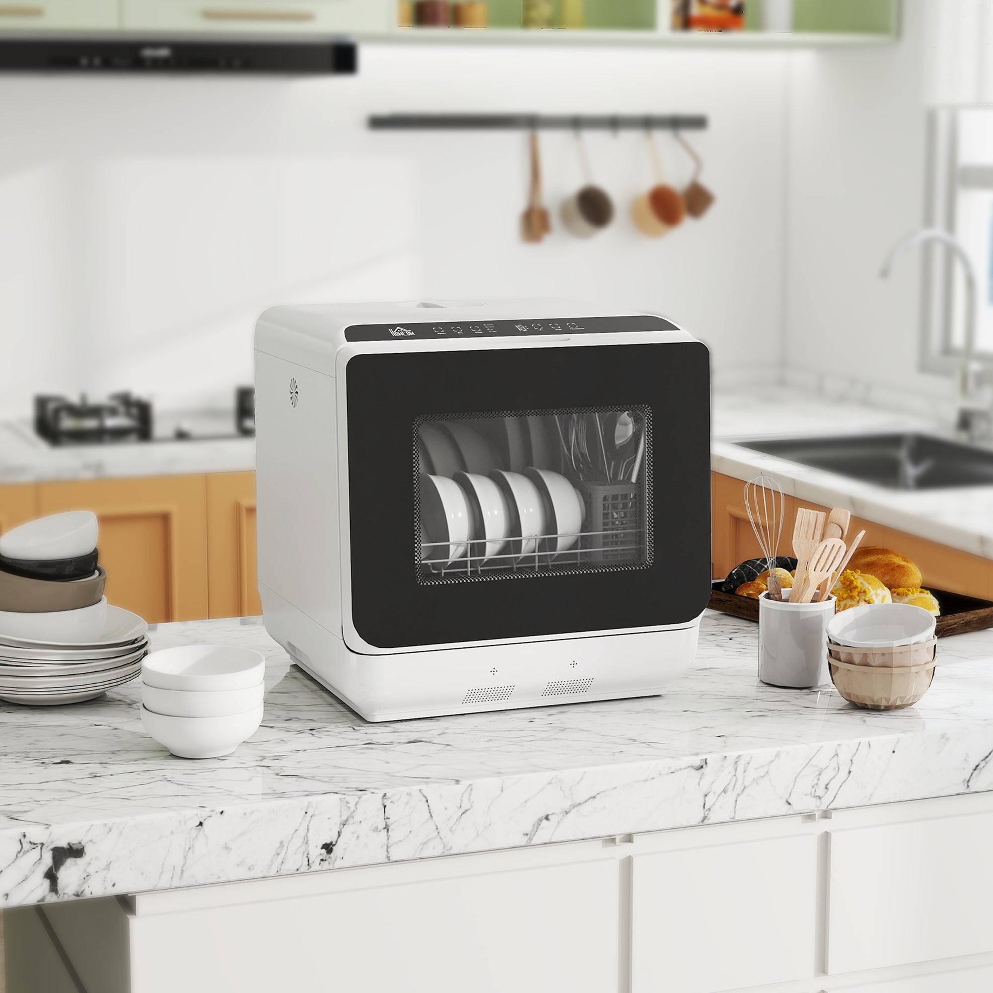 Mini lave-vaisselle compact 4 couverts, lave-vaisselle de table, 6 programmes, commandes tactiles, réservoir 6 L, blanc - 3