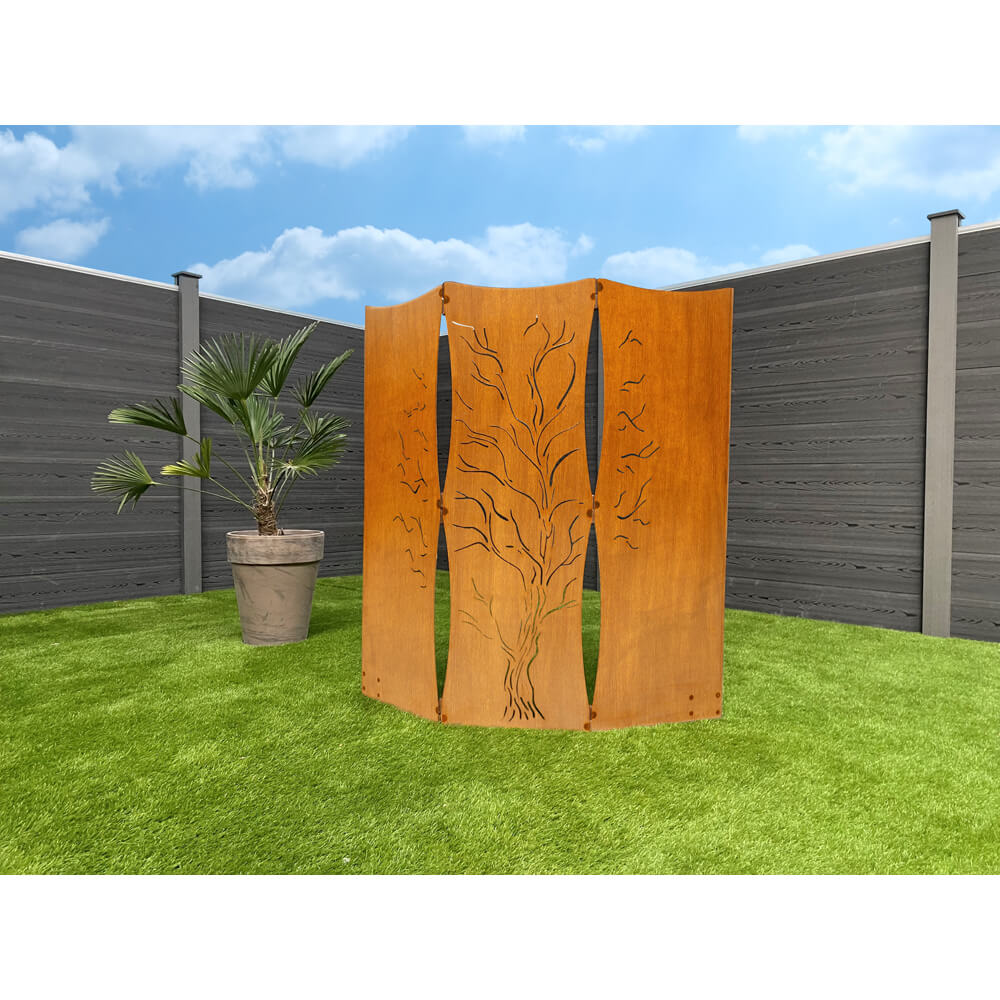 HOME DELUXE - Brise-vue Treeflow - 120 x 41,5 cm - résistant aux intempéries, aspect rouille raffiné I Plaque rouille, piquet de jardin, piquet - 2