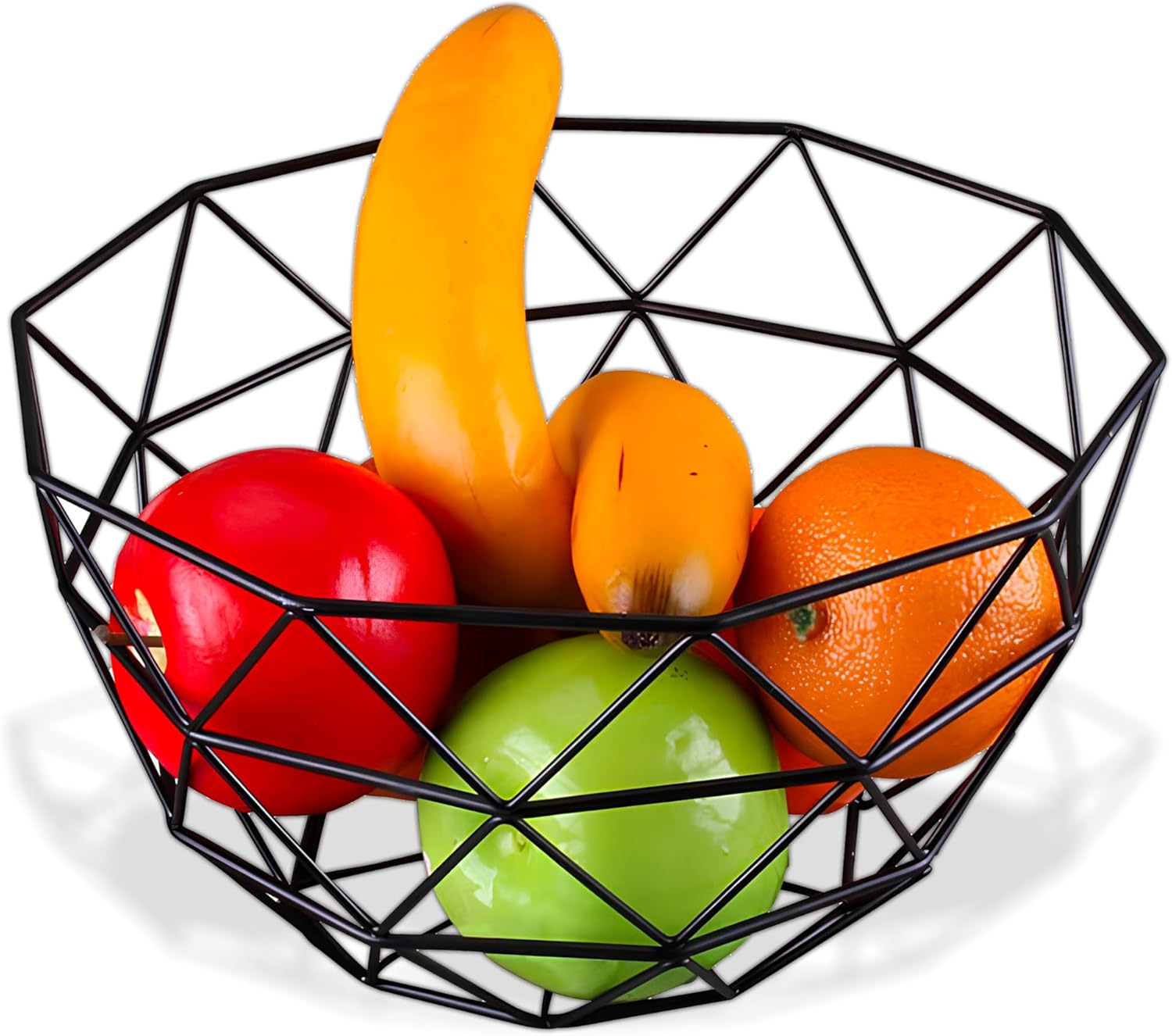Metalowy kosz na owoce na stół – nowoczesny geometryczny wzór – kosz na owoce, cytrusy – otwarty centralny pojemnik na owoce – czarny