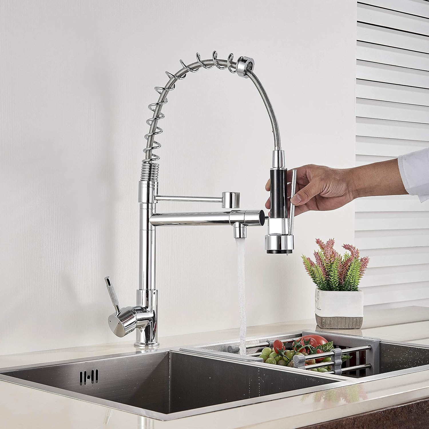Robinet d’évier cuisine 2 poignées avec eau potable, douche