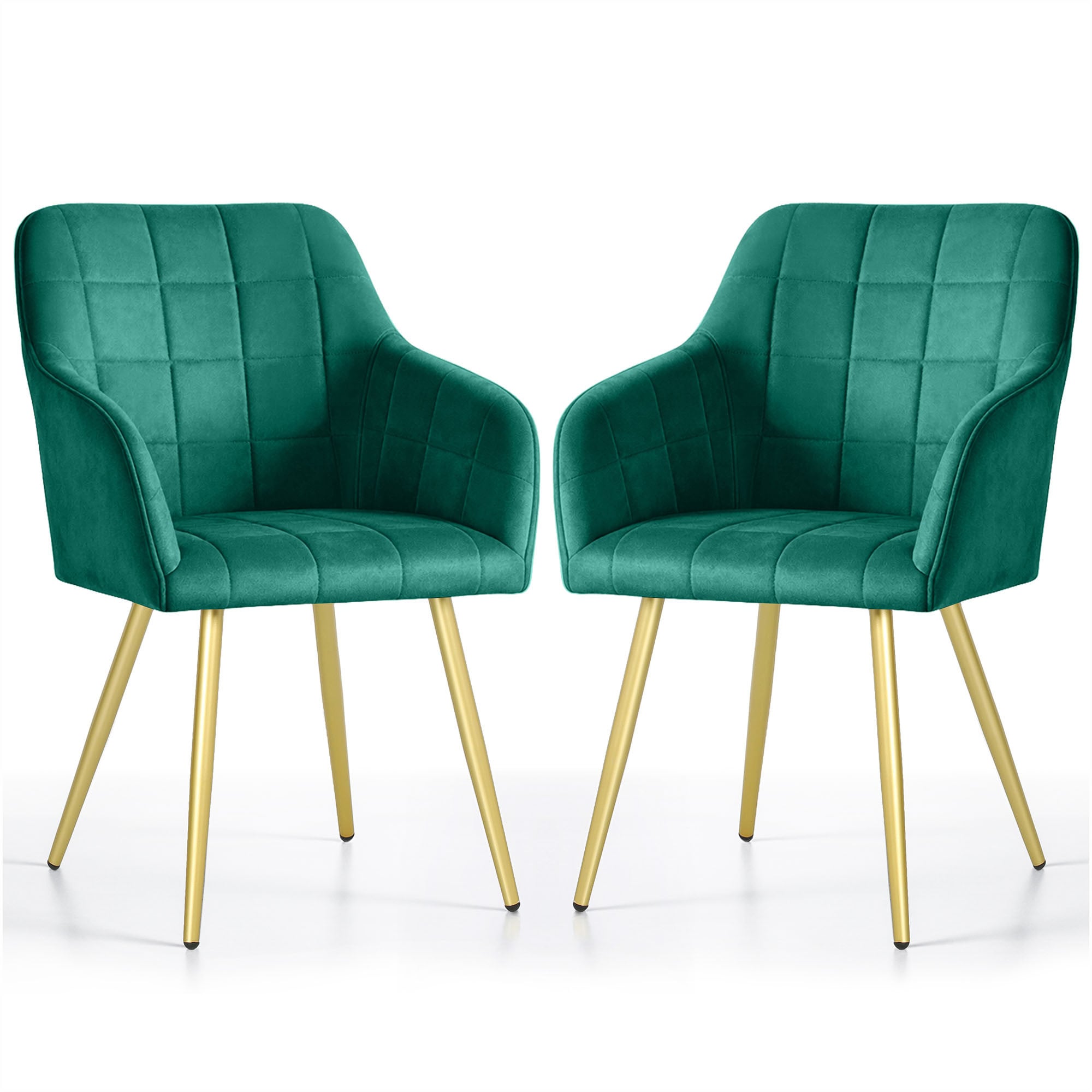 2x Krzesło tapicerowane z przeszyciami kwadratowymi Butelkowa Zieleń LUXANO Złote nogi