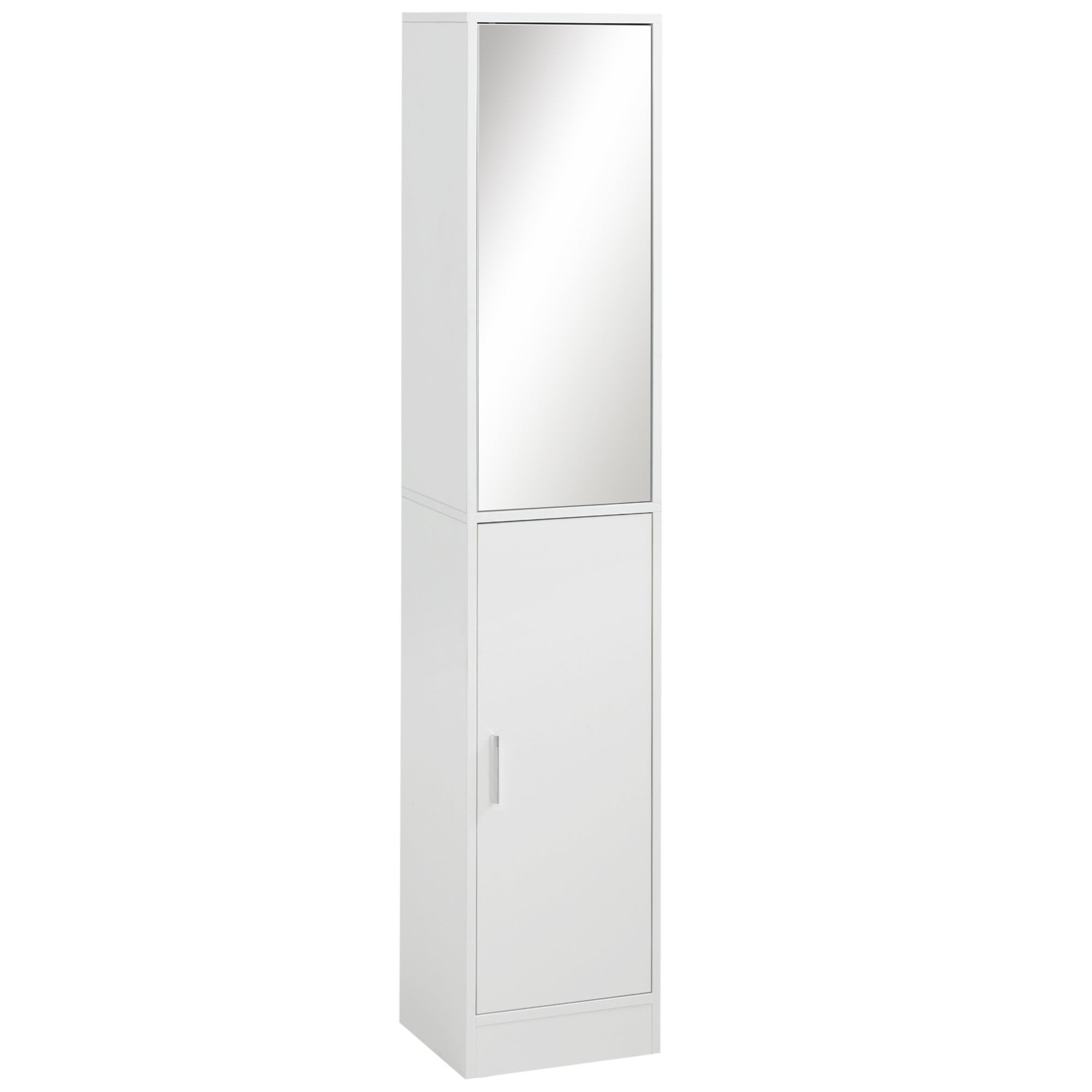 Tall bathroom cabinet with mirror and adjustable shelf - white