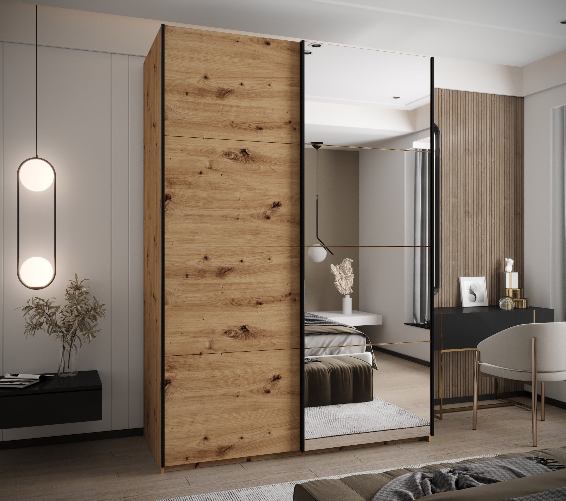 Szafa przesuwna wysoka Lux 3 180 x 64 x 245,5 cm artisan + artisan + u. czarny - Abiks Meble - 2