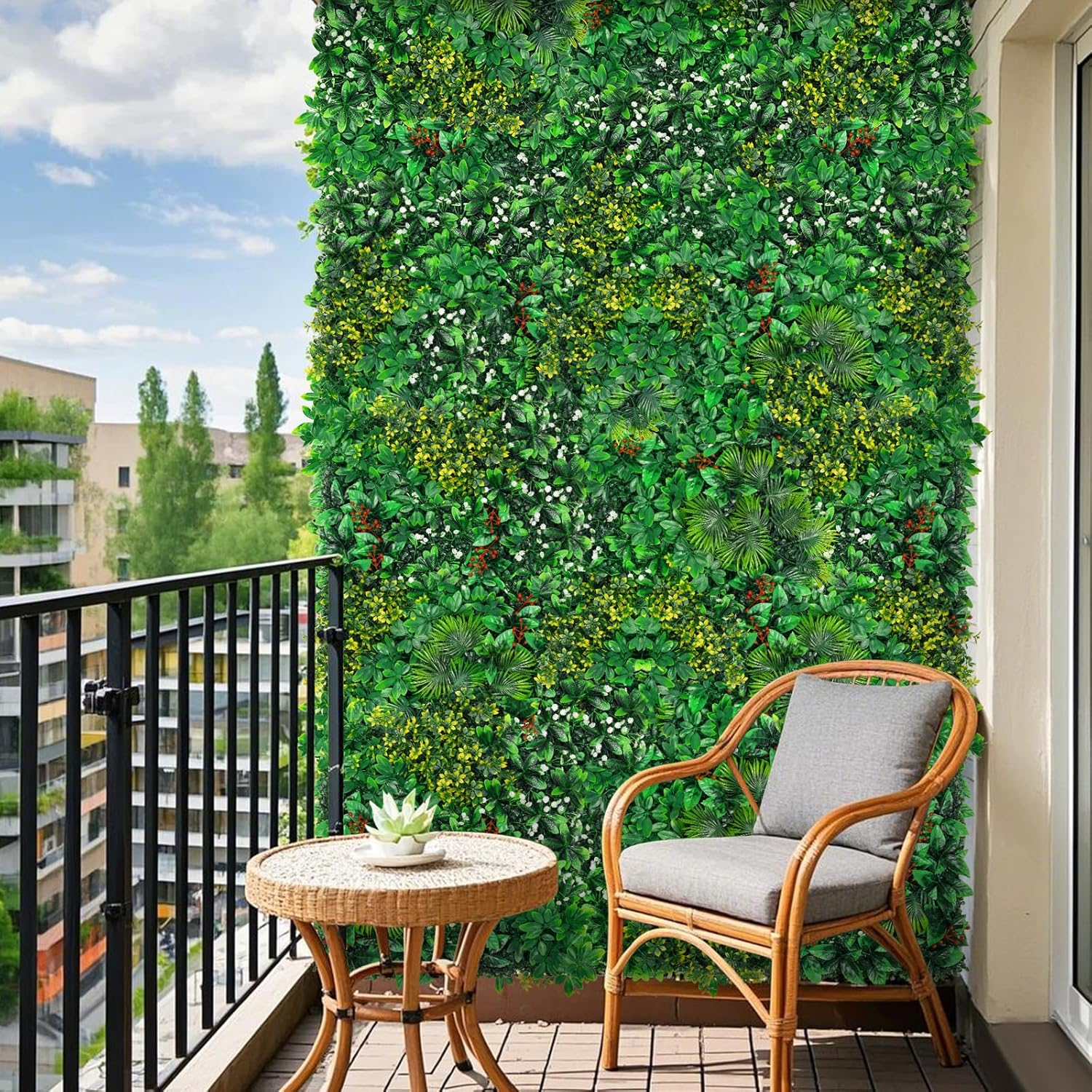 Mur végétal artificiel, haie artificielle, clôture brise-vue avec protection UV, toile de fond en verdure artificielle, 60 cm x 40 cm - 8