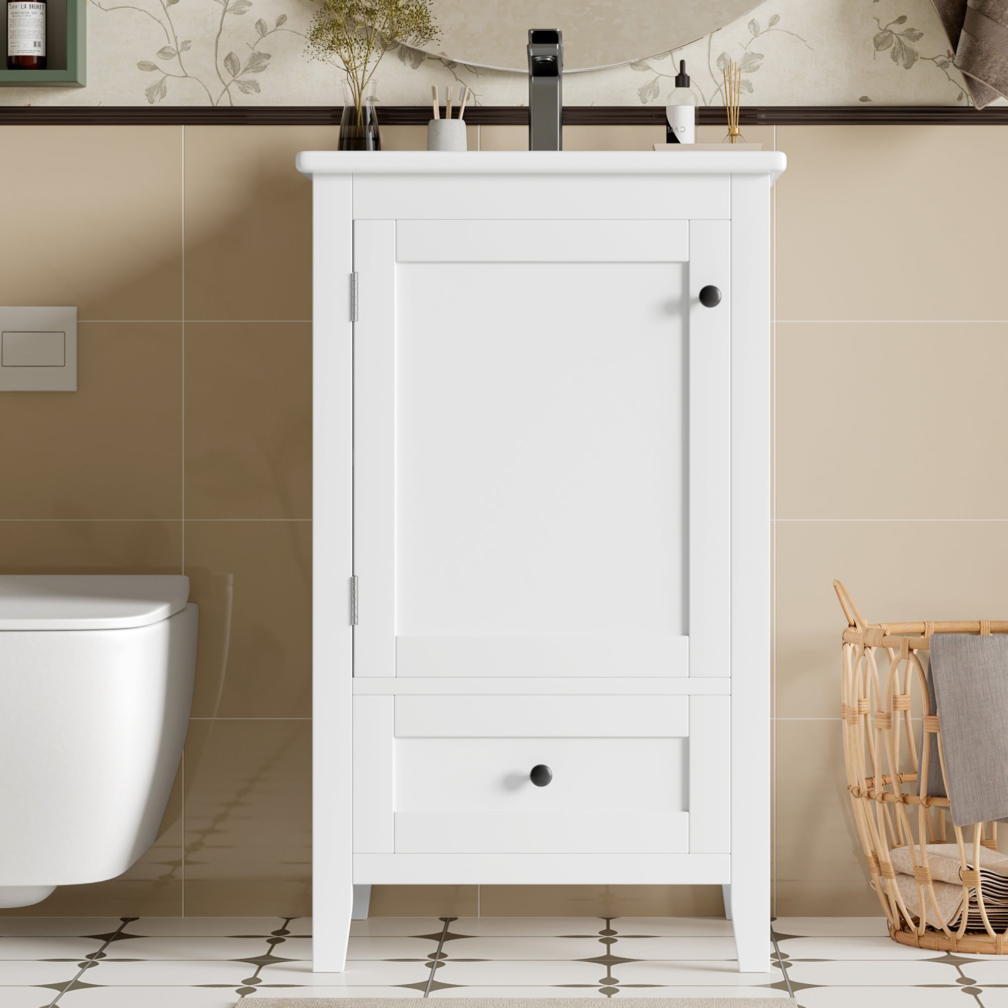 Meuble de salle de bain sur pied 51 x 46 x 85 cm avec vasque, tiroir silencieux grande capacité, étagère réglable - 4