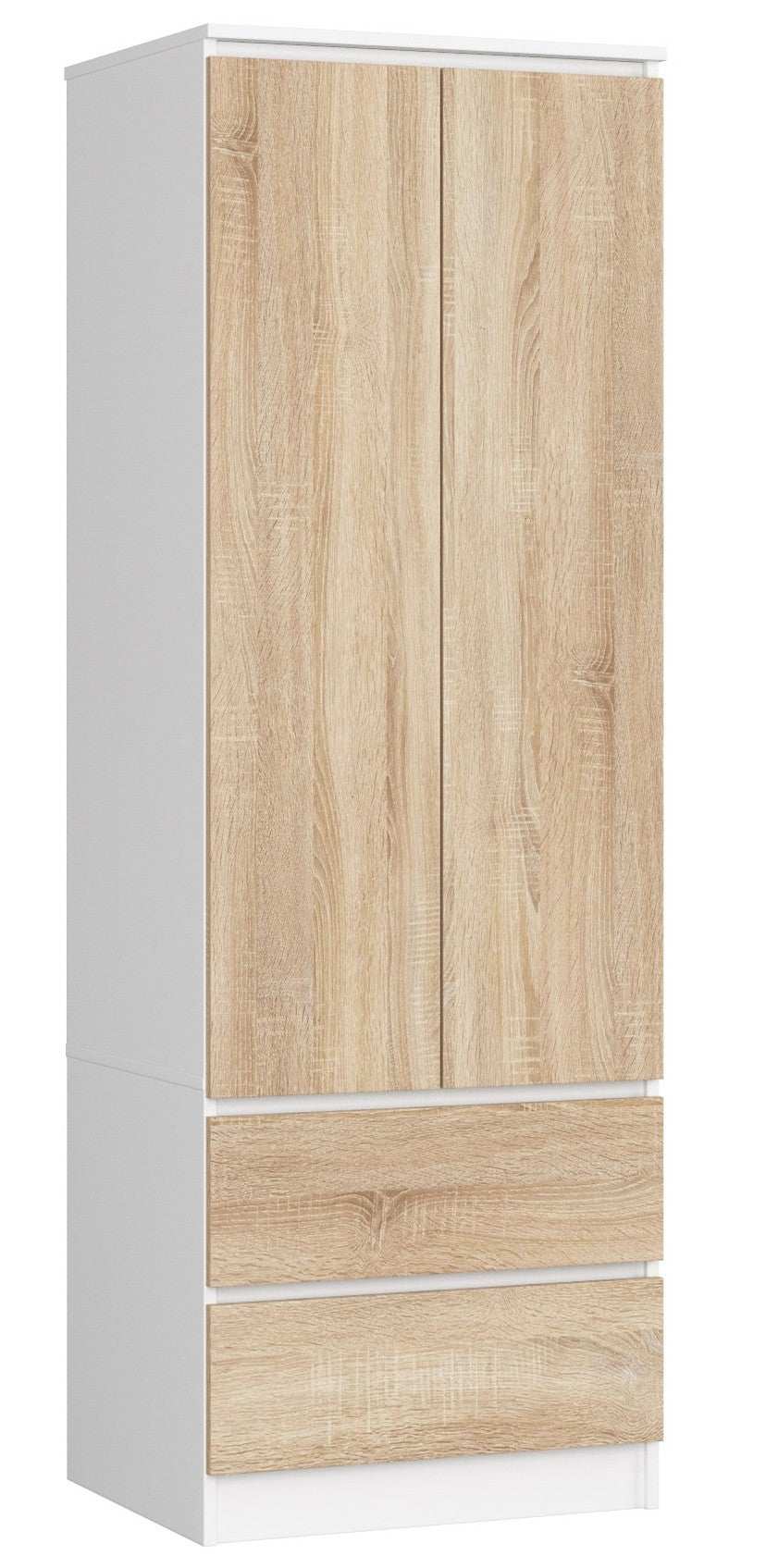 Szafa AKORD S60 Biała 60 cm 2 drzwi 2 szuflady kolor Dąb Sonoma mat 1 półka 60x51x180 cm