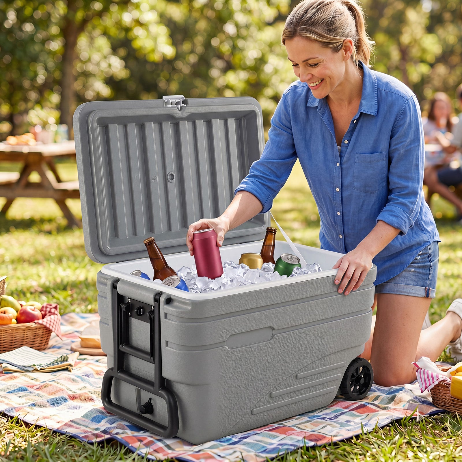 Glacière Rigide 98L, Glacière à Roulettes Maintien au Froid 5-7 Jours, Orifice de Vidange, Poignée Pliable, Coffre à Glace Portable, Camping, Barbecue - 2
