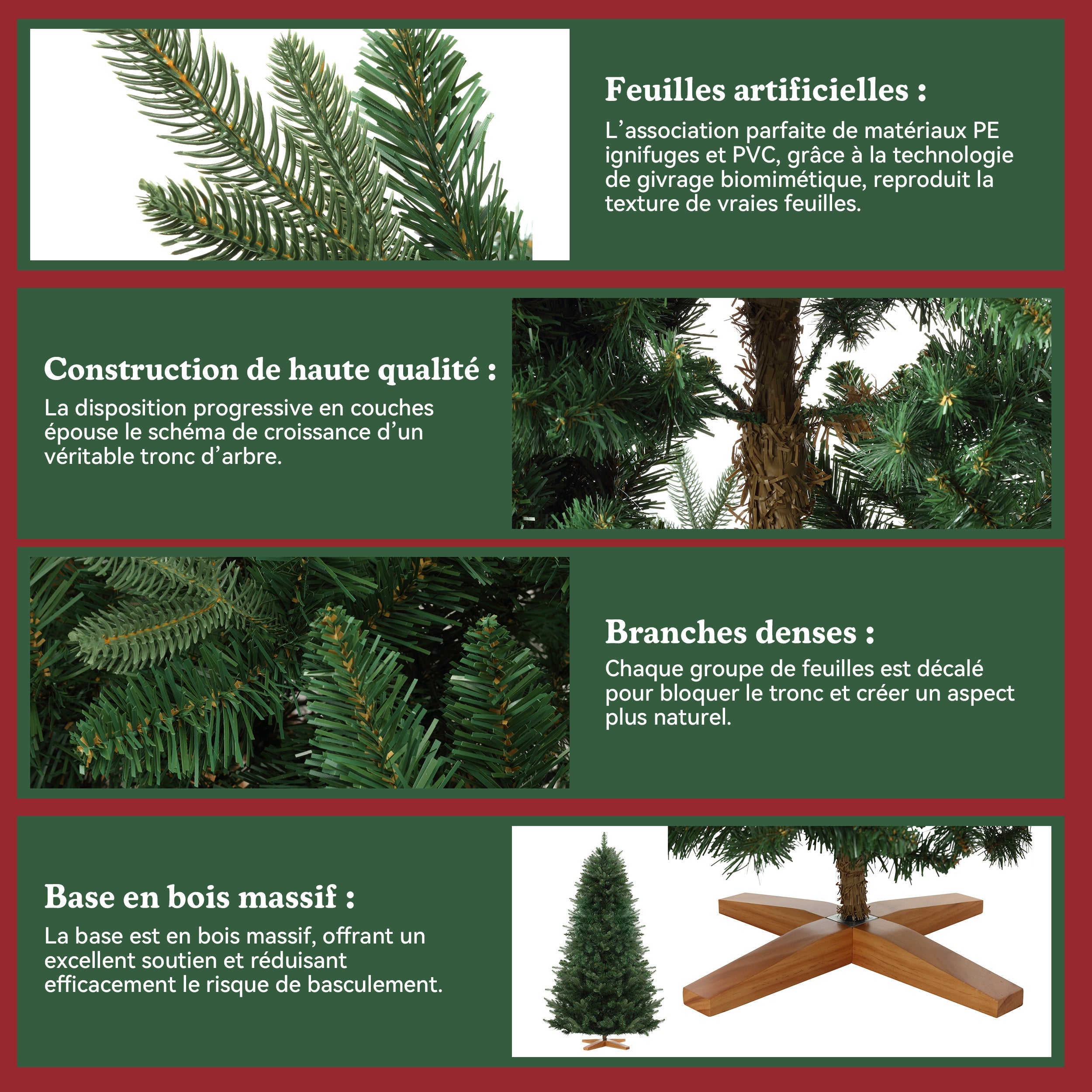 DEWINNER Sapin de Noël Artificiel Extra Dense,180 cm,573 Branches,Support Bois - 4