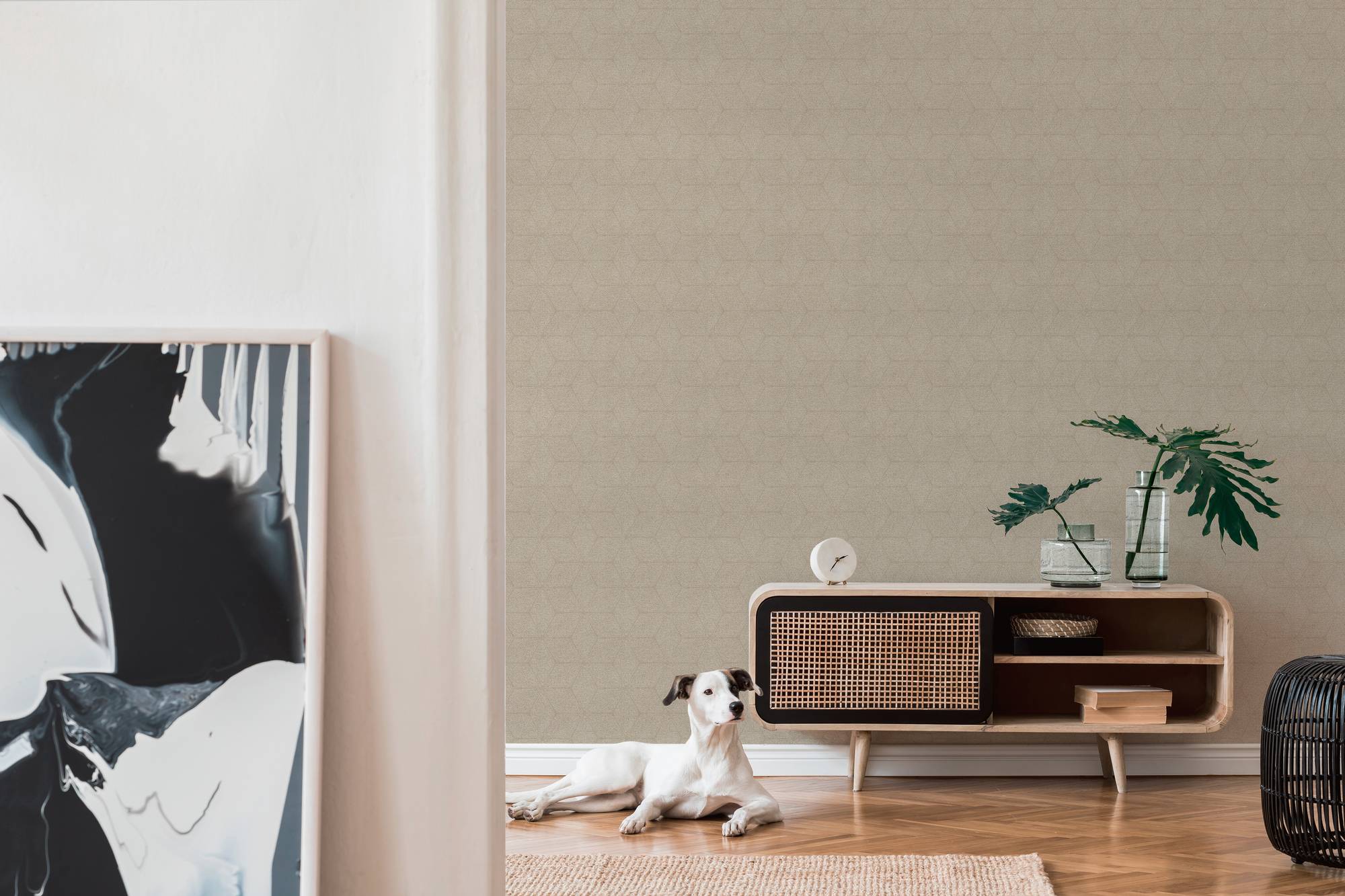 A.S. Création, carta da parati in tessuto non tessuto, carta da parati grafica, geometrica, rotolo 10,05 m x 0,53 m, AS390911, beige, bianco - 5