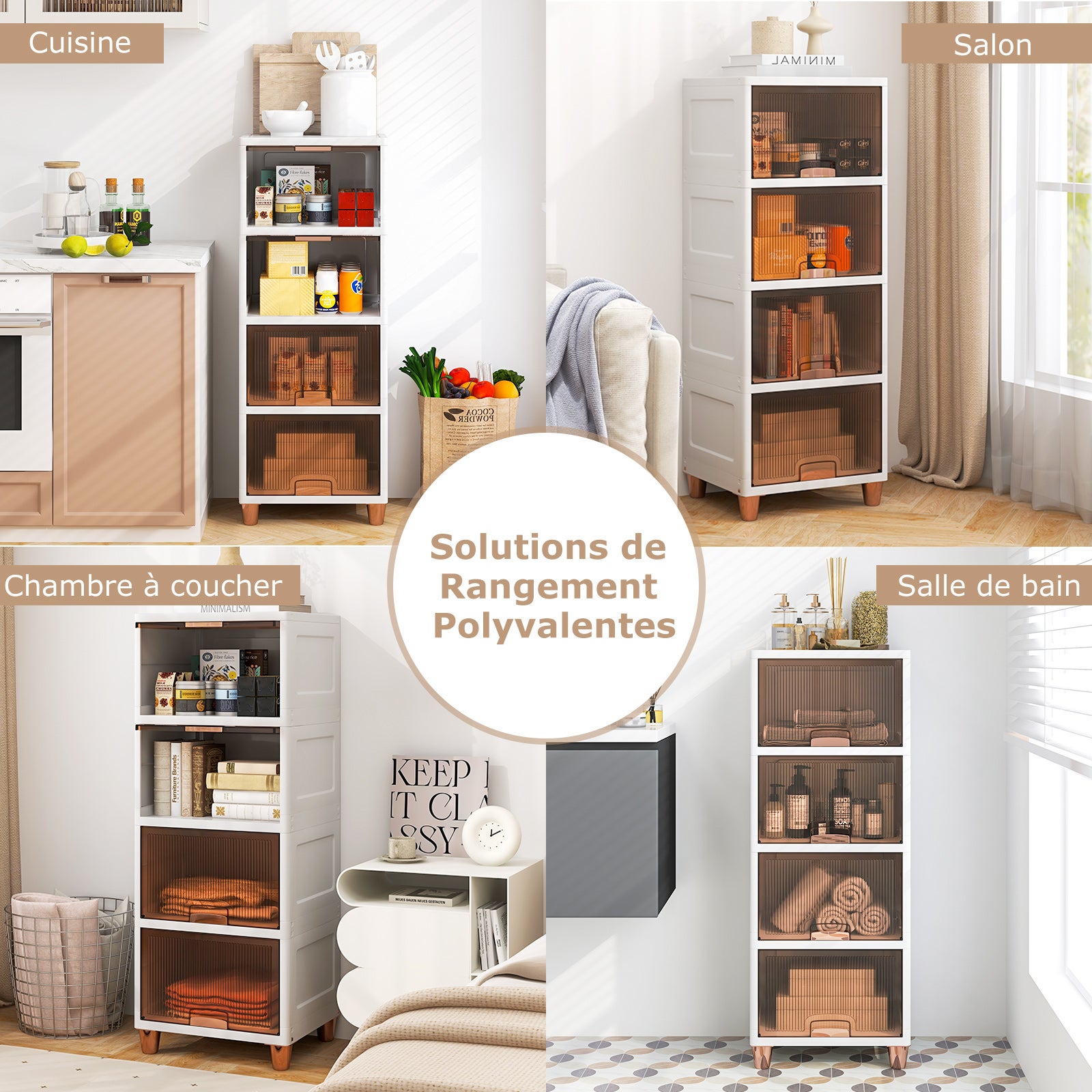 Contenitori Impilabili a 4 Livelli, 150L Scatole di Stoccaggio con Coperchio e Porte Magnetiche, Set da 4 Contenitori in Plastica per Camera d - 6