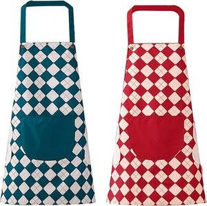 2 Pezzi Grembiule Cucina, XCOZU Uomo Donna Rosso Nero con 2 Tasche