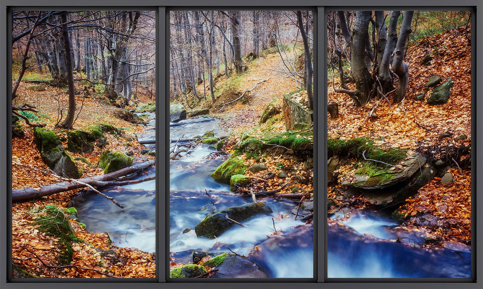 Papier peint panoramique intissé décoratif Trompe l'oeil baie vitrée - Rivière forêt - L260 cm x H156 cm - 2