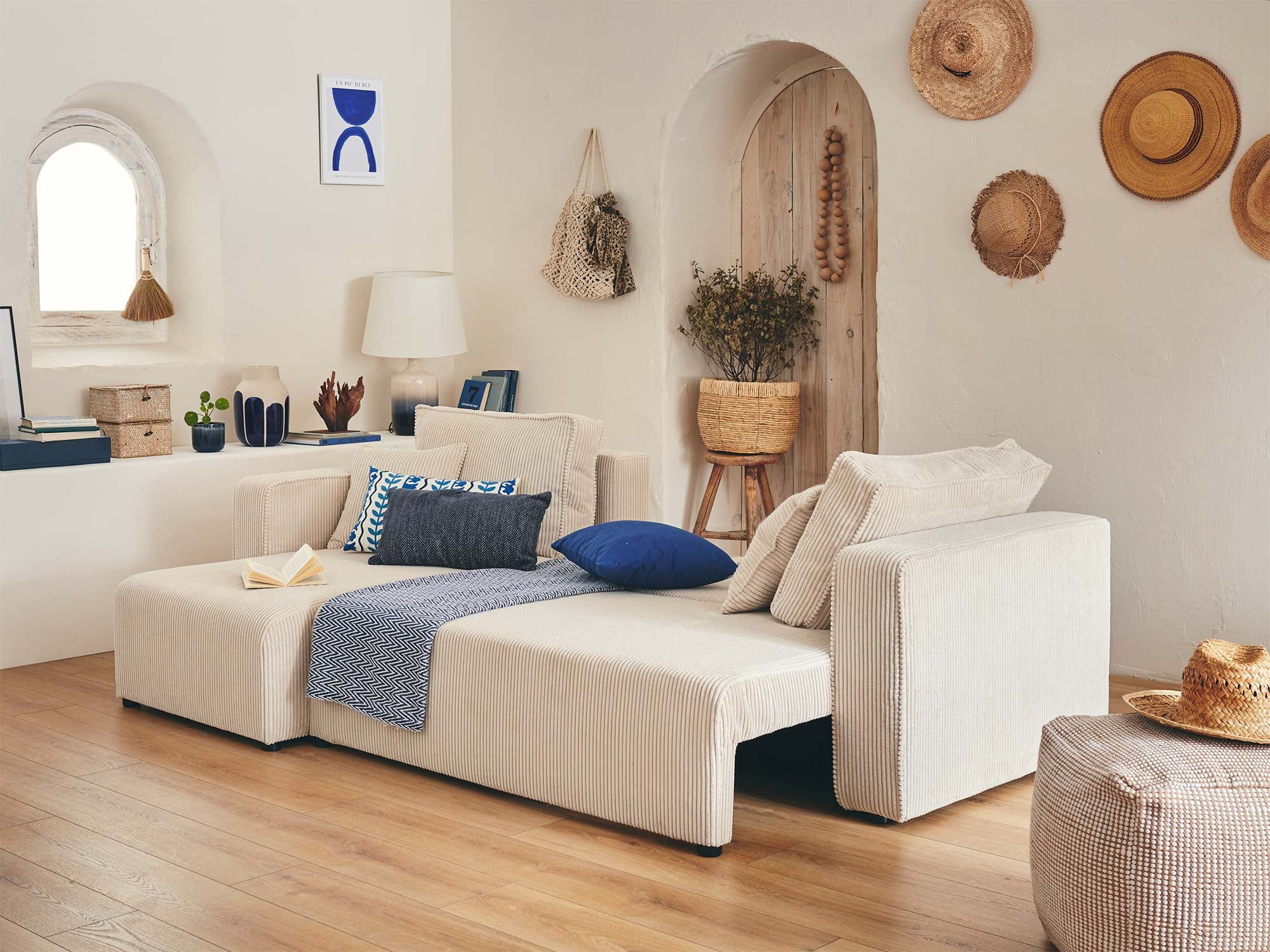 Canapé d'angle réversible convertible 4 places en velours côtelé beige - TOPAZE - Best Mobilier - 3