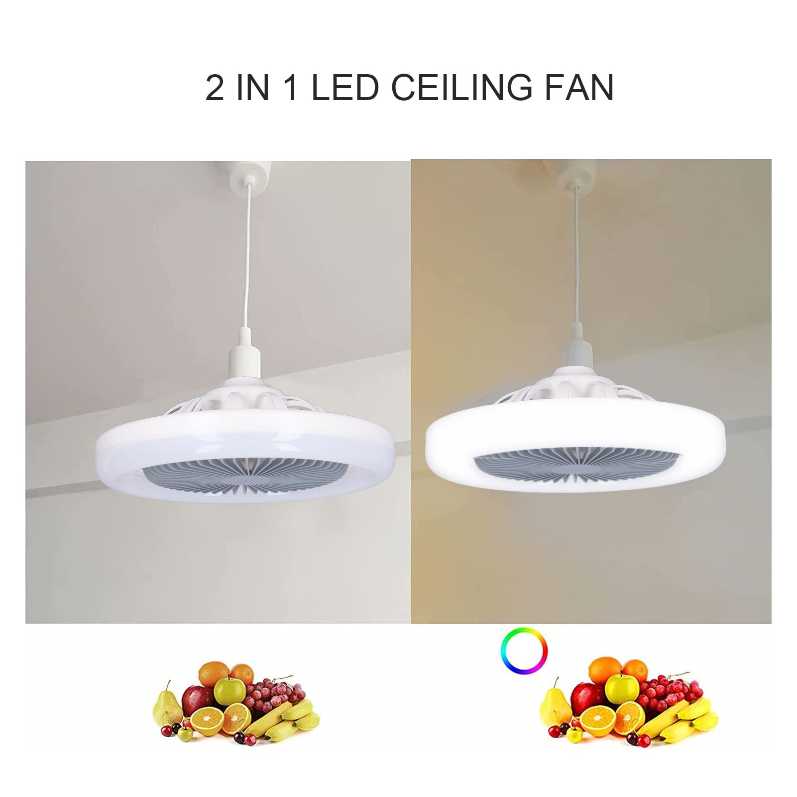Ventilateur de plafond à douille avec lumières, ventilateur de plafond de 10 pouces avec lumière 2400LM 600 - 3