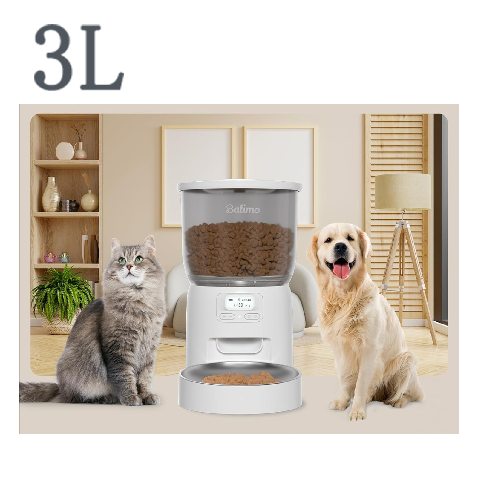 Balimopet  3L Dispensador Croquetas Para Gato/Chien, Temporizador Programable/Función De Grabación,Con Bol De Acero Inoxidable,Hasta 6 Comidas/Día Blanca Acero Inoxidable, Leroy Merlin