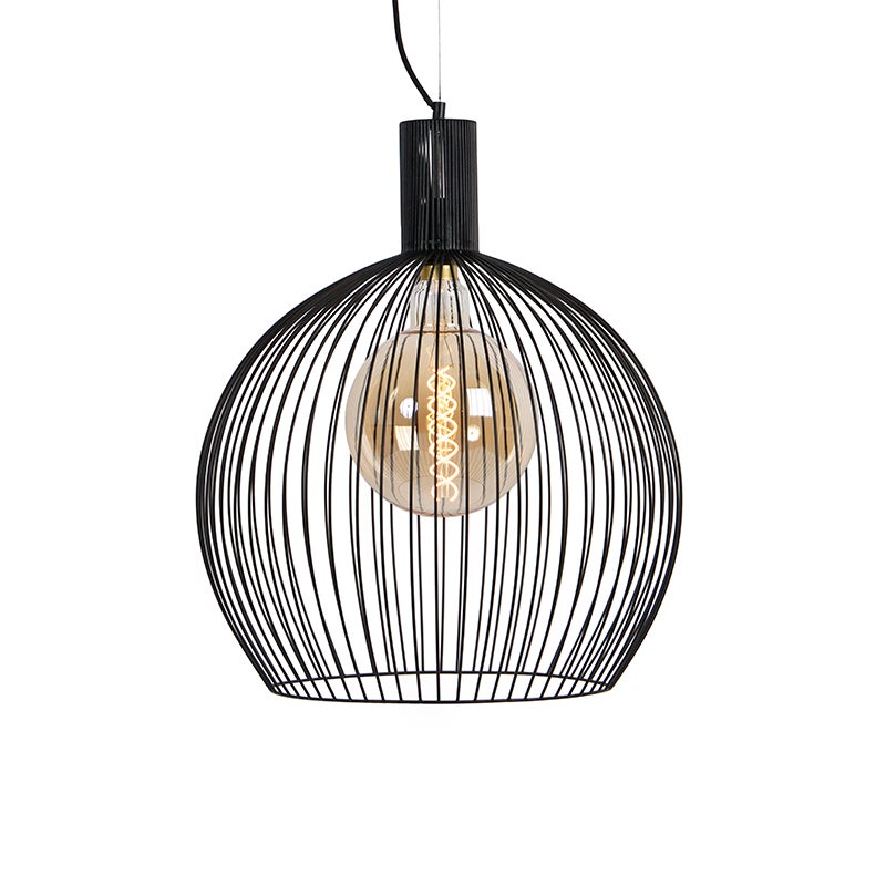 Qazqa nowoczesny lampa wisząca z kloszem (1 punkt) - Wire - czarny, max. 40w, kompatybilny z żarówką LED, e27, 50cm oświetlenie