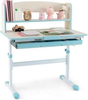 Bureau Enfant Réglable En Hauteur 3-12 Ans - Plateau Inclinable, étagères, Tiroir - Bureau D'étude Multifonction - Rose