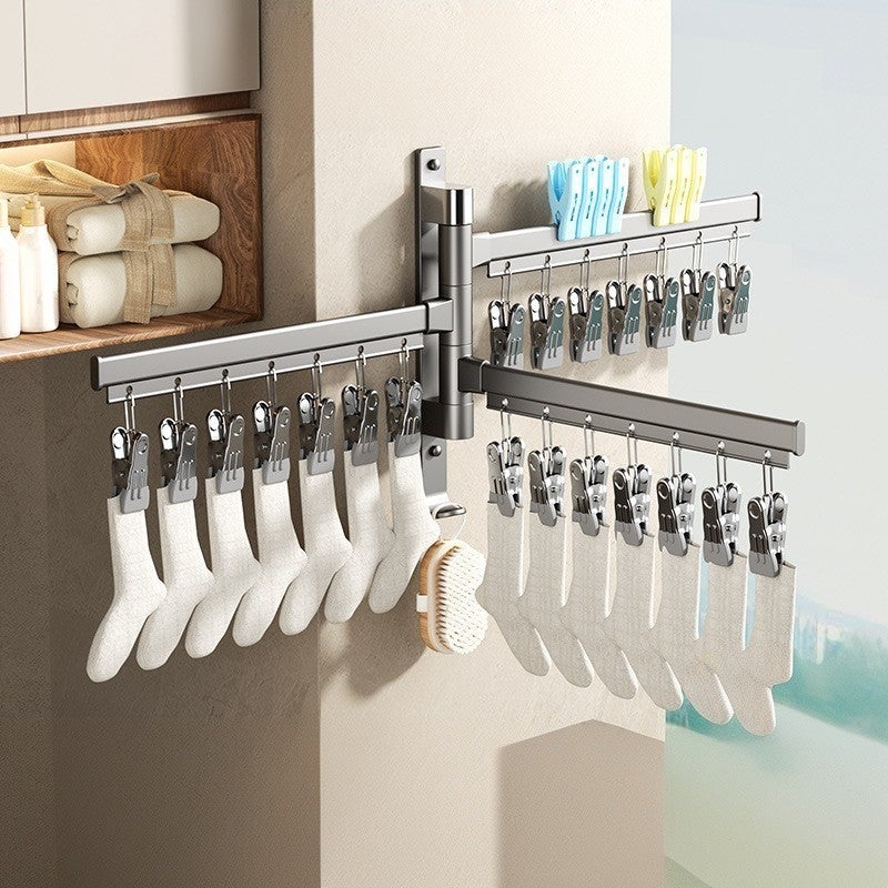 Suszarka do skarpet z klipsami, wielofunkcyjny składany wieszak na bieliznę, obrotowy stojak do suszenia balkonów, trzy pręty, 21 klipsów