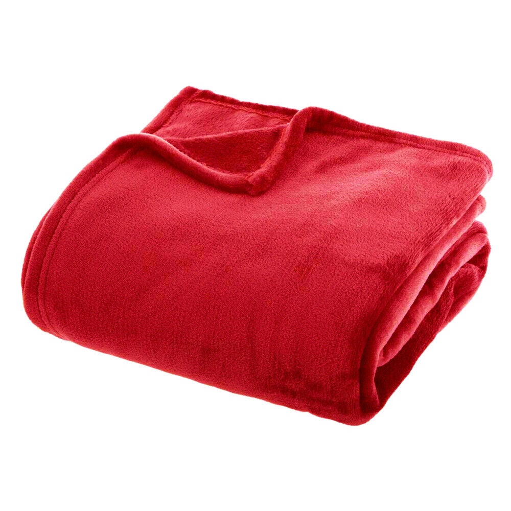 Plaid suave color sólido manta lisa cálida tela polar sofá cama 210x230 cm rojo