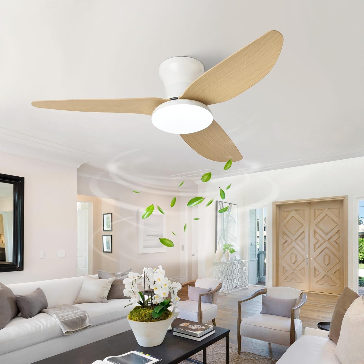 Ventilateur Plafond Silencieux Avec Lumiere Et Telecommande, 100cm Lustre Lampe Intégrée Ventilateur De Plafond, Motor 6 Vitesses Plafonnier Ventilo - 2