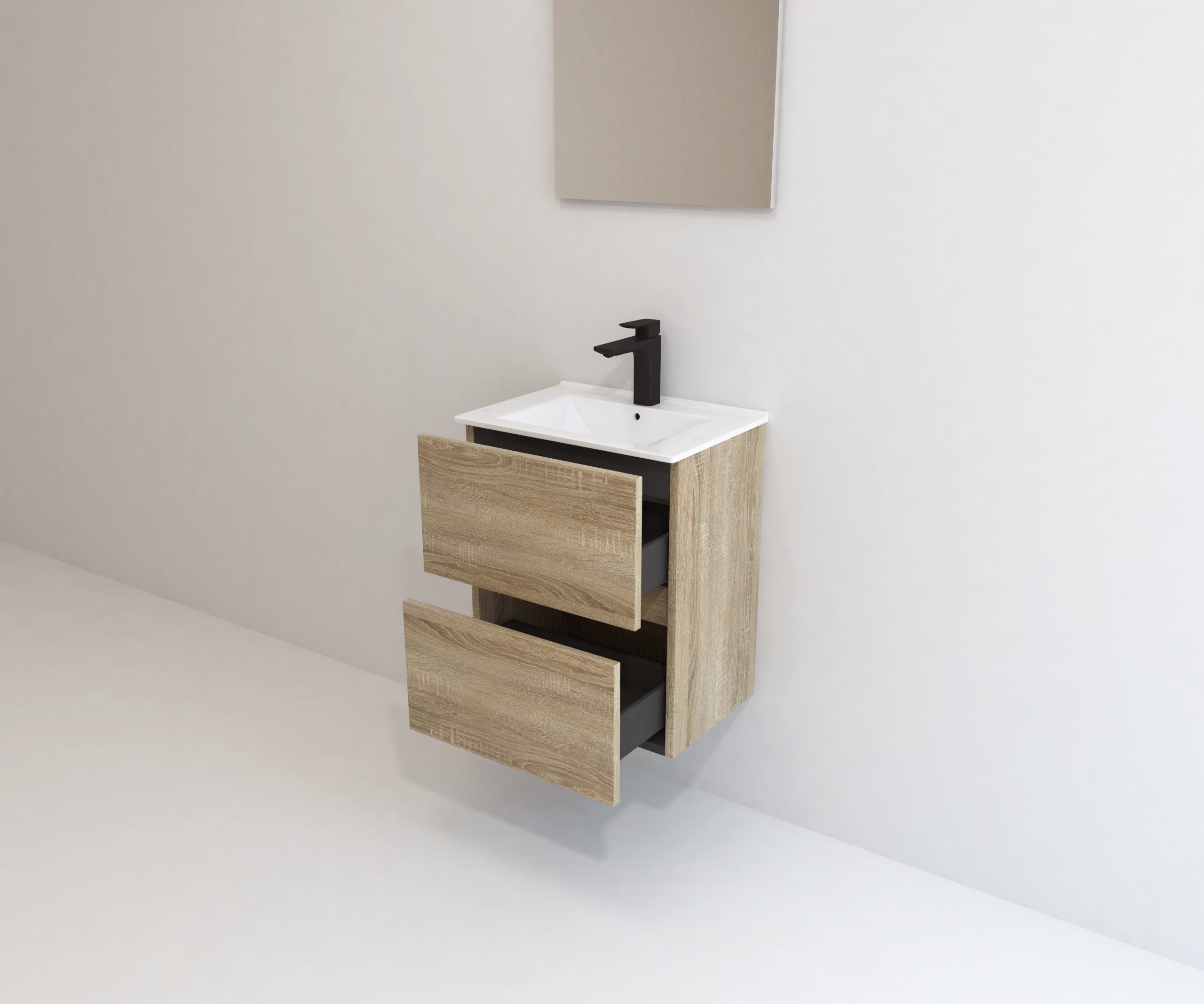 Pack Meuble Salle de Bain Avantarea avec Vasque Simple et Miroir Lisse CARCANS Chêne Bardolino 50CM - 4