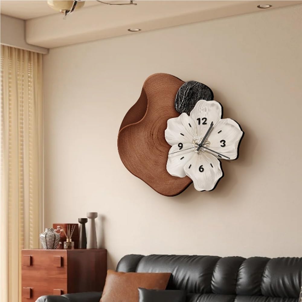 Reloj de pared Art Déco, reloj de pared con esculturas florales en 3D, cuadros decorativos colgantes (negro, 46 * 40 cm) - 6