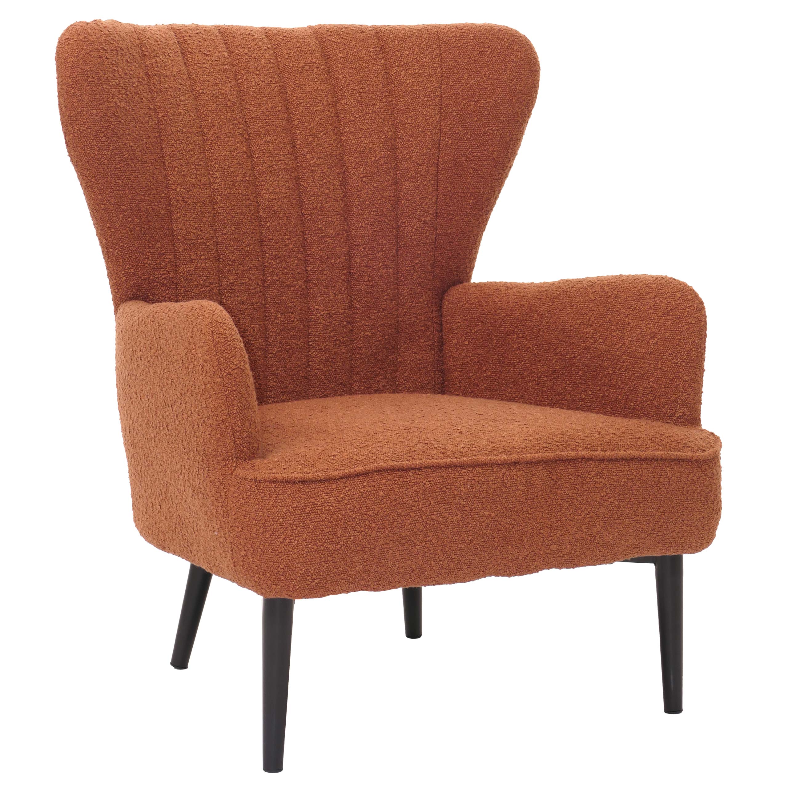 Fotel HWC-K37, koktajlowy/fotel z uszami tapicerowany fotel retro vintage tkanina bouclé (600g/m²) Oeko-Tex ~ terakota