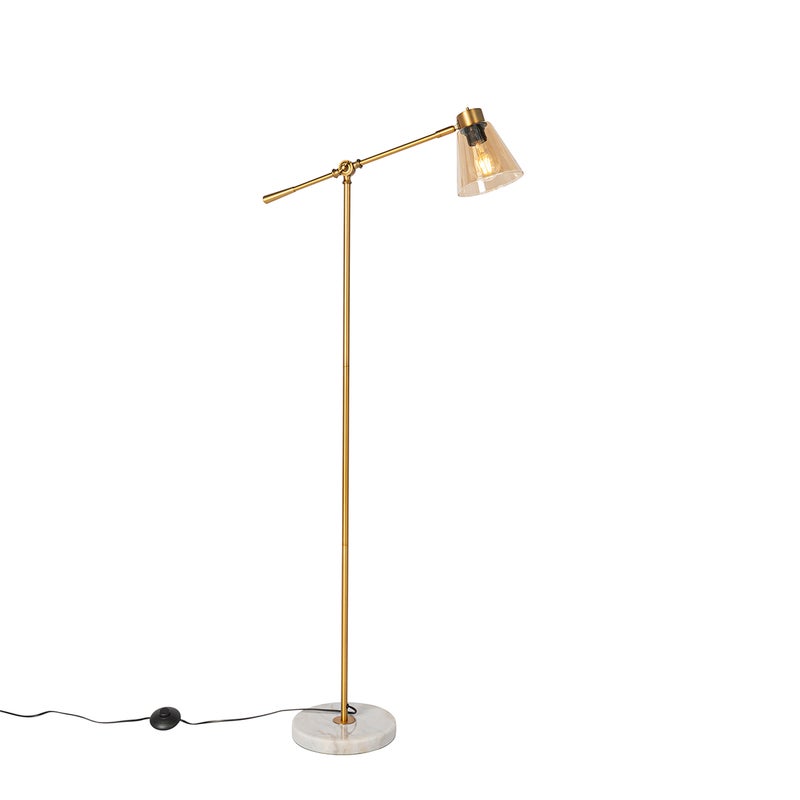 Lampa podłogowa w stylu art deco brązowa z marmurem i bursztynowym szkłem - Nina