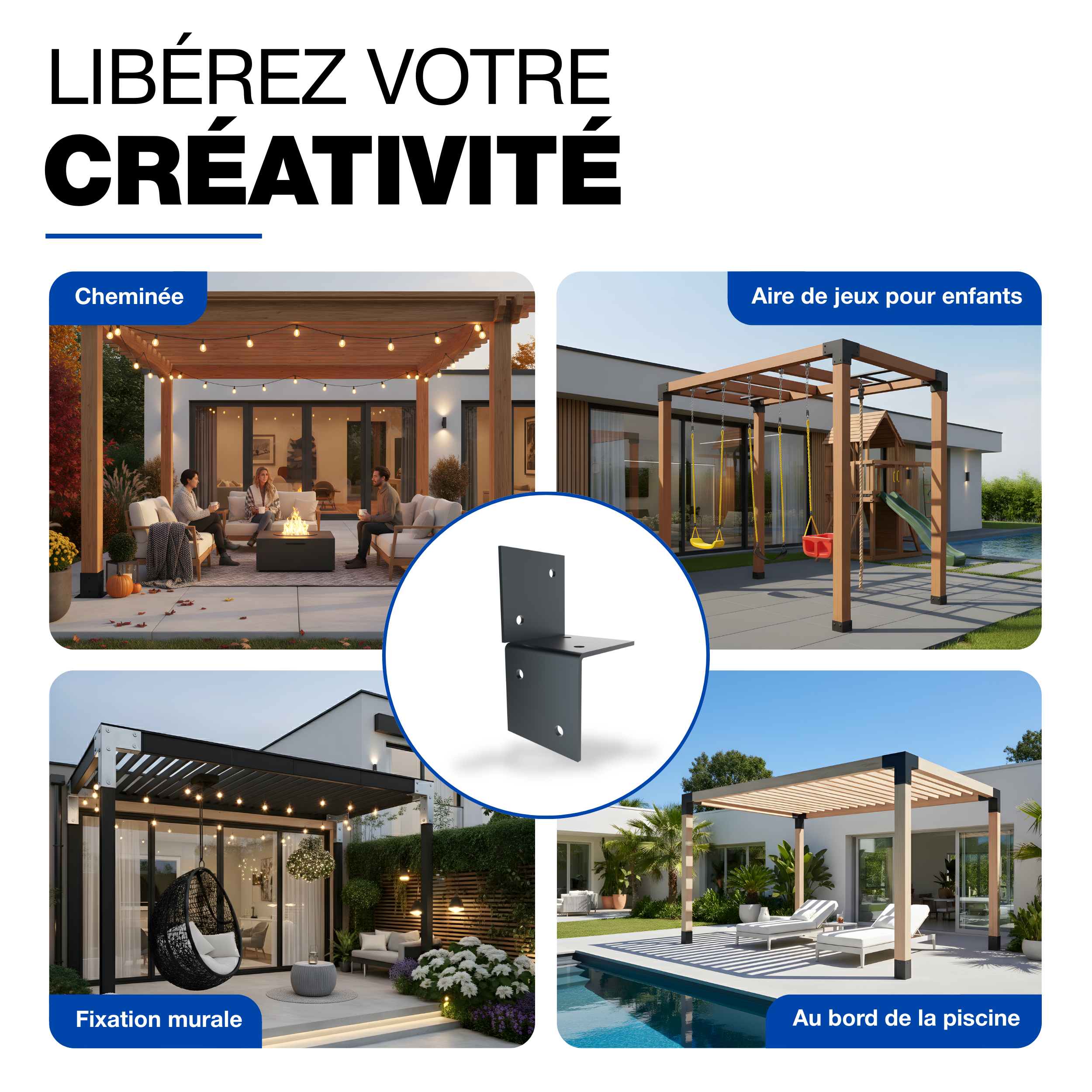 Support Mural Pergola 71x71mm Revêtement en Poudre Anthracite Support Mural pour Pergola Connecteur de Poteau en Bois, Support Mural Plat GeZu Impex - 8