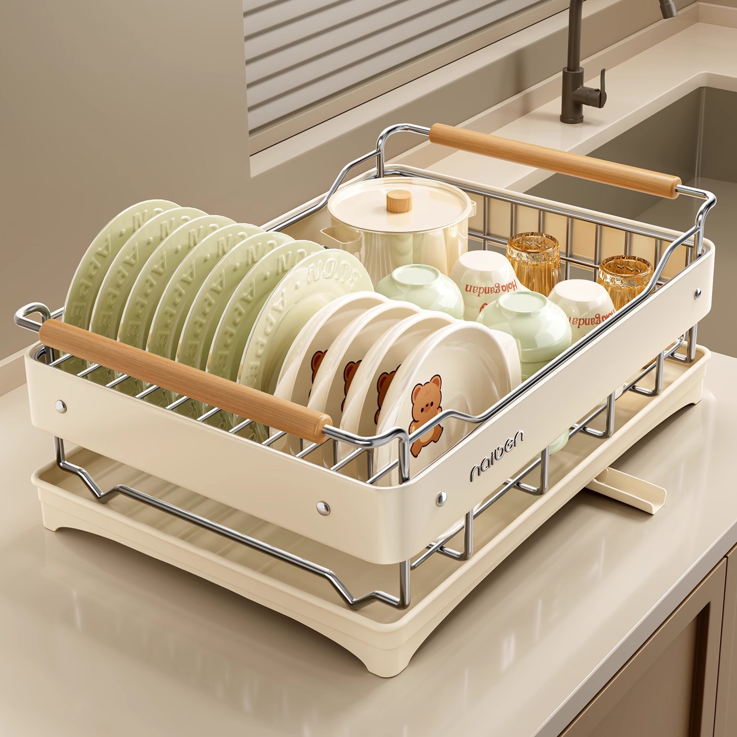 Escurridor de platos grande,escurridor platos multifuncional a prueba de óxido,con escurridor,escurridor de platos de encimera,Color acero inoxidable - 8