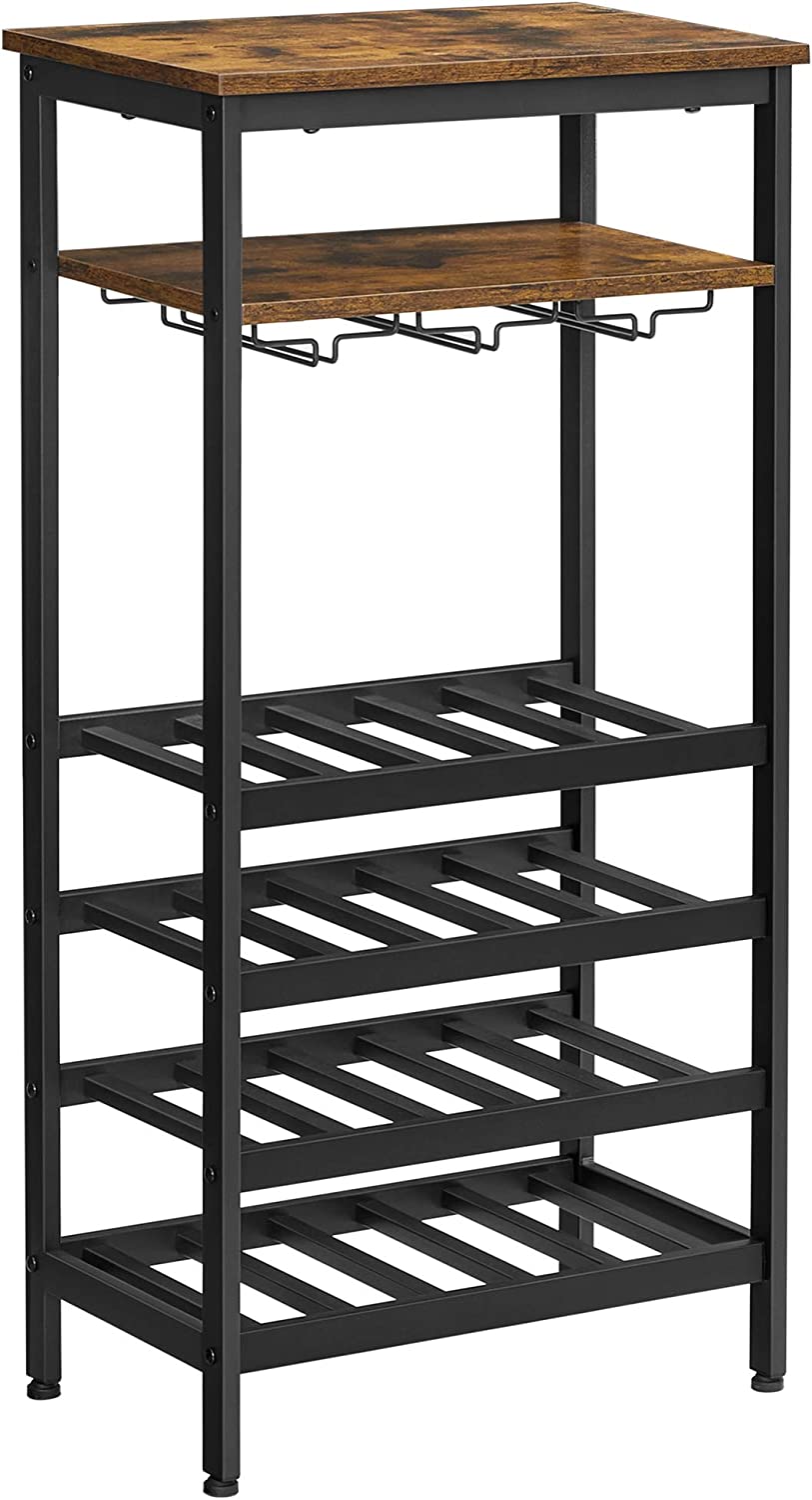 Étagère à Vin VASAGLE 20 Bouteilles - Style Industriel Avec Porte-Verres - 50x32x100cm
