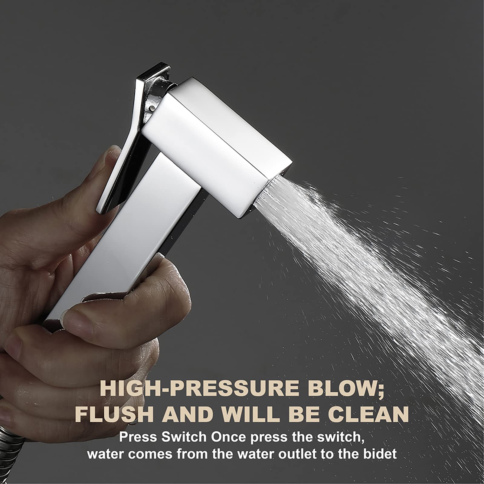 Spruzzatore Bidet Quadrato In Lega Di Zinco Cromato – Tubo 1,5 M, Ad Alta Pressione, Nero O Argento