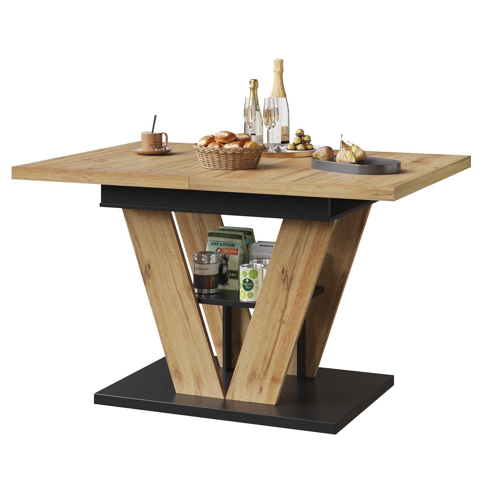 Tavolo da pranzo estensibile 110/140x80x75 cm - Per 6 persone - MDF + metallo - Naturale - 7